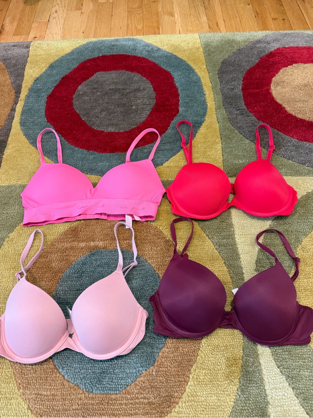 Victoria’s Secret PINK Wear Everywhere Bra Set of 4 Push Up Bras Size 32C